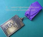 Custom metal blank engraved hockey medals with ribbon, antique brass plated,