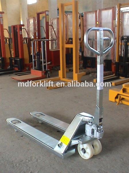 2000kg Capacity Steel Hand Pallet Truck Yellow Color With PU Wheels