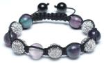 Adjustable Shamballa Bracelet, Rainbow Fluorite Rounds & Crystal Rhinestone Ball