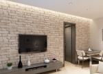 Removable Chinese Style 3D Brick Effect Wallpaper with White Grey Color , CSA