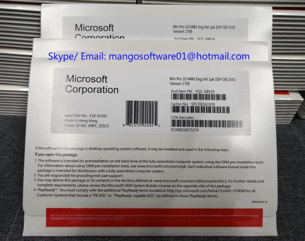 1809 Version Windows 10 Pro Coa Sticker FQC-08929 Genuine OEM Key Computer Activation