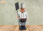 Antique Resin Fat Chef Polyresin Statue Figurine Poly Chef Holding Wooden