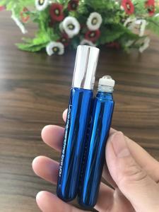 Buy cheap cosmetic packaging 10ml shiny blue glass roll on bottle with metal ball for perfume essential oil product