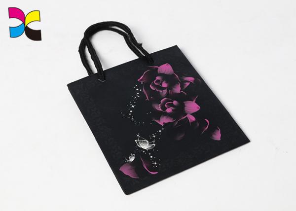 Gold Foil Logo Printed Shopping Paper Bags / Personalized Black Gift Bags