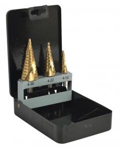 Buy cheap 3Pcs Titanium Spiral Flute Step Drill Bit Set Hex Shank Packaging In Metal Box product