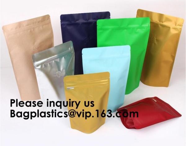 Kraft Paper Bags, Zip Lock Stand-up Reusable Sealing Food Pouches with Transparent Window and Tear Notch for Storing ,Co