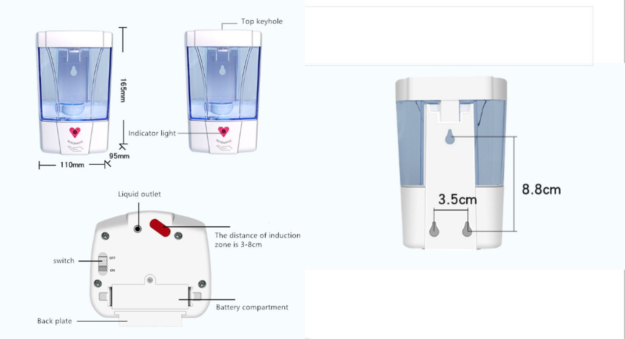 600ml 1ML/Time Automatic Liquid Soap Dispenser