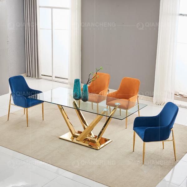 Rectangular Width 35inch Tempered Glass Dining Table Gold Metal Legs