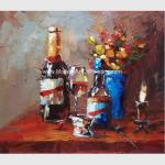Thick Oil Palette Knife Oil Painting , Still Life Art Painting Abstract Wine